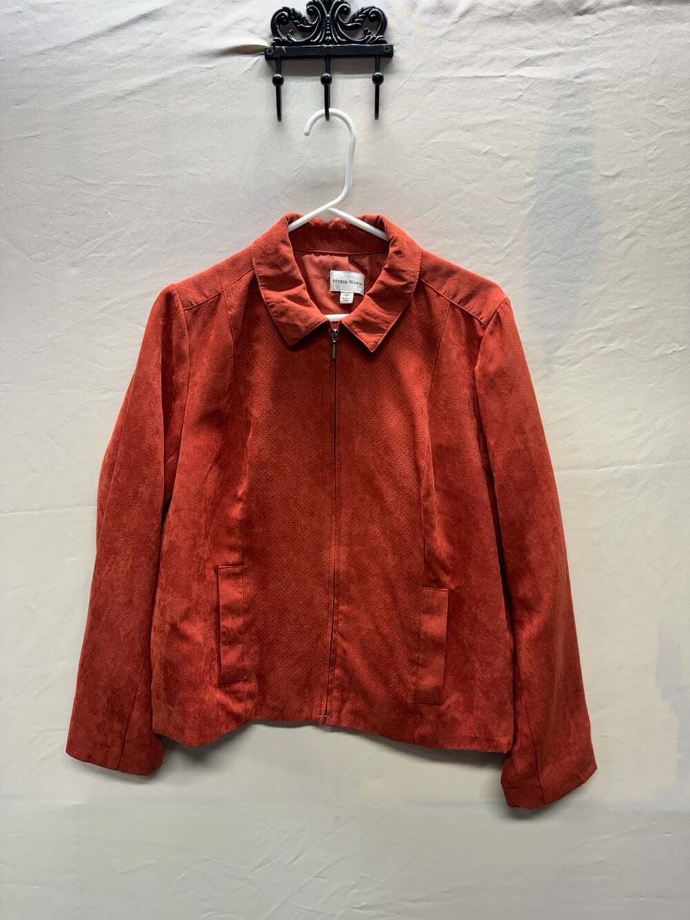 Studio Works Faux Suede Jacket Size 16P Rust Orange Zip Up